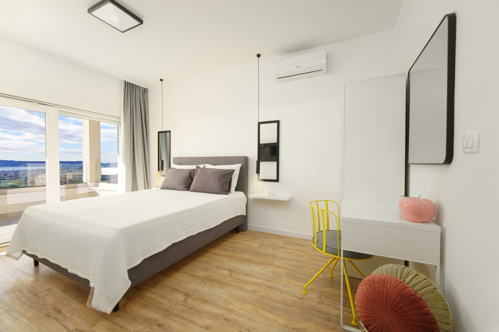 Bright double bedroom with views towards the Adriatic Sea